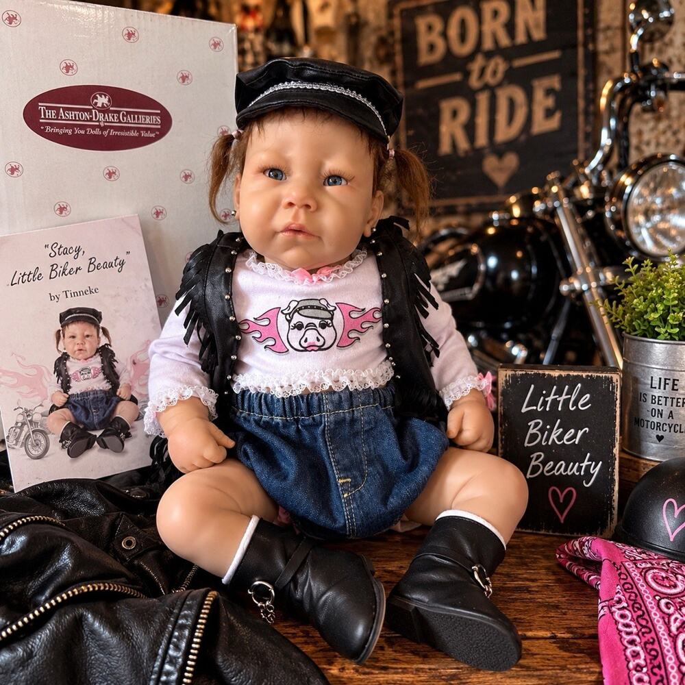 Ashton Drake Stacy Little Biker Beauty Tinneke 19” Poseable Doll Box Biker